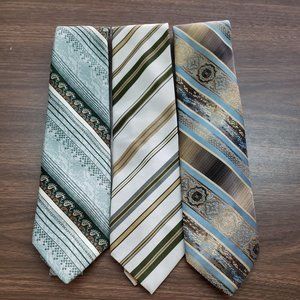 LOT 3 Men's Neck Ties Multi-Color Neutrals Stripes Polyester 3.75" at widest